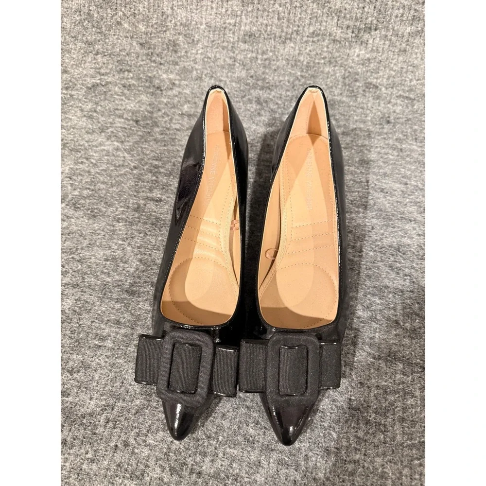 Adrienne Vittadini Sweenor Black Patent Bow Block Heel Pumps Womens 9M